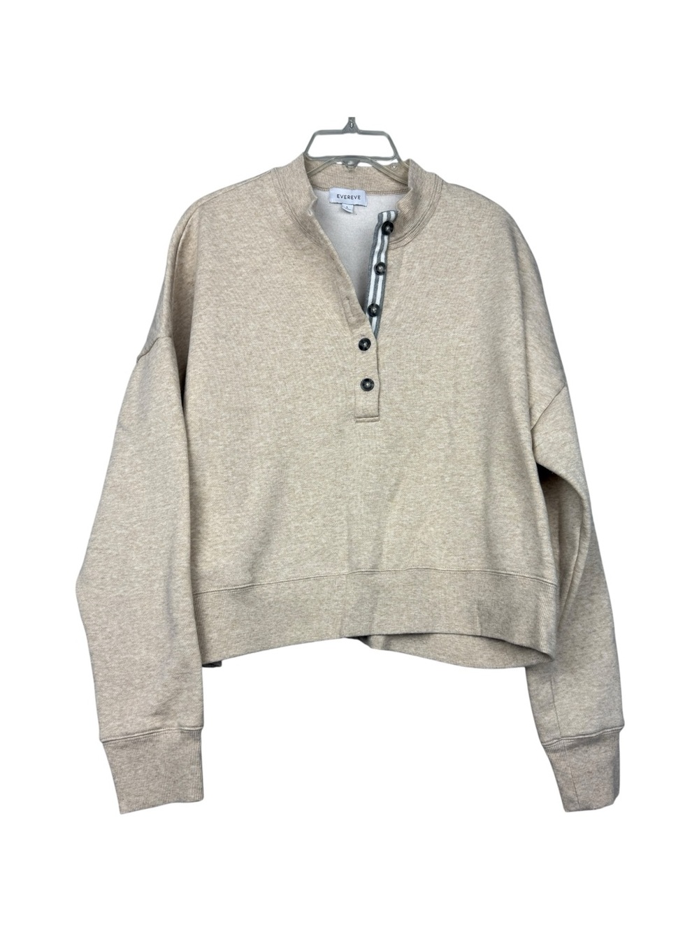 Evereve Half Button Pullover Beige Sweatshirt - Picture 2 of 5